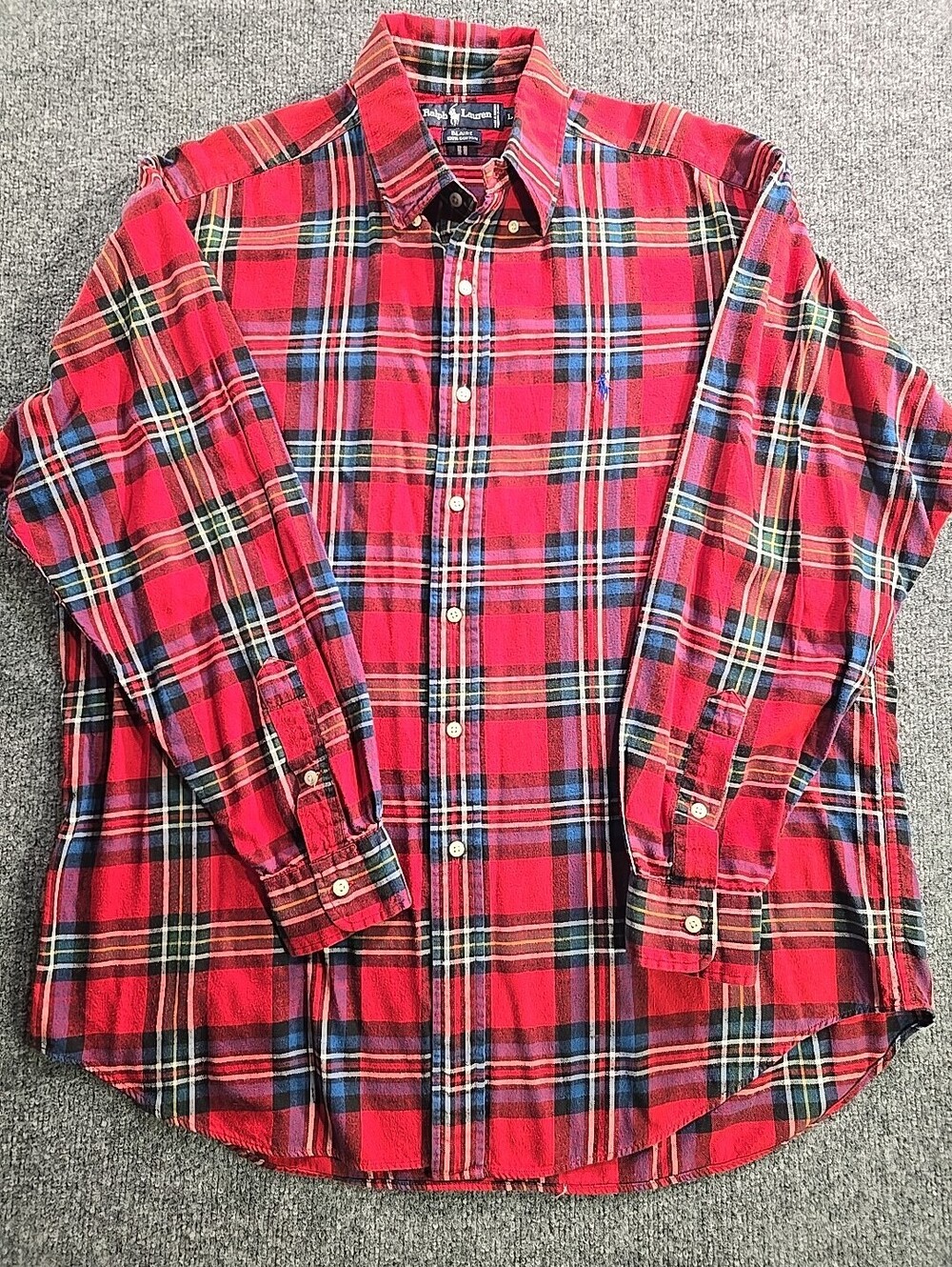 Ralph Lauren Button Down Shirt Men's L Classic Plaid EUC Blue Pony